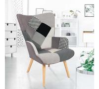 Fauteuil scandinave ivar en tissu patchwork noir, gris et blanc