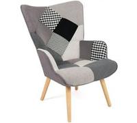 IDMarket - Fauteuil scandinave Ivar en Tissu Patchwork Noir, Gris et Blanc