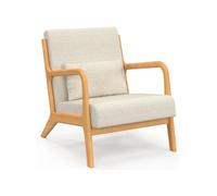 IDMarket - Fauteuil scandinave Joseph en Tissu Beige accoudoirs et Pieds Bois