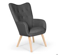 Chaise/Fauteuil Scandinave Gris foncé Capitonné | Assise Confortable en Tissu et Pieds en Bois | Modèle Klarys | L67 x P75 x H100 cm