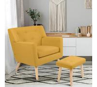 Fauteuil scandinave LIV avec repose pieds en tissu jaune