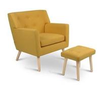 IDMarket Fauteuil scandinave LIV avec repose-pieds en tissu Jaune