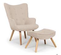 Fauteuil scandinave - MENZZO - Lylou - Tissu/Bois - Beige - Avec accoudoirs - 1 place