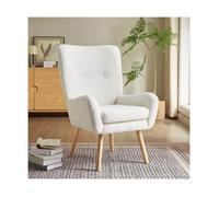 Fauteuil Scandinave Moderne - Sicaan - GAÏA - Tissu Bouclette - L.66 x P.80,5 x H.98 cm - Blanc