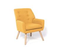 IDMarket – Fauteuil scandinave NAT en tissu jaune moutarde