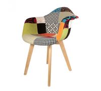 Fauteuil Scandinave Patchwork Multicolore | H 85 x P 60,5 x L 62 cm | Pieds en bois brut | Multicolore