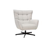 Fauteuil scandinave pivotant en tissu effet velours texturé beige et métal AVERY
