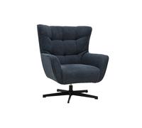 Fauteuil scandinave pivotant en tissu effet velours texturé bleu foncé et métal AVERY