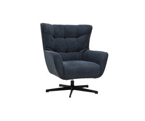 Fauteuil scandinave pivotant en tissu effet velours texturé bleu foncé et métal AVERY