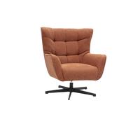 Fauteuil scandinave pivotant en tissu effet velours texturé terre brûlée et métal AVERY