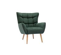 Fauteuil scandinave tissu effet velours texturé vert foncé et bois clair AVERY