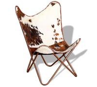 Fauteuil Scandinave - UU - charge max : 110 kg - Chaise papillon marron et blanc cuir de vache,74x66x90 cm CC11688
