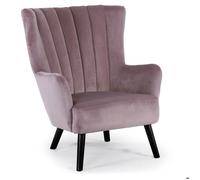 Fauteuil scandinave Vidal en Velours Rose - MENZZO - 1 place - Avec accoudoirs - Bois - Salon