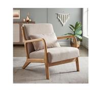 Fauteuil Scandinave Vintage - Sicaan - MARIE - Tissu en Lin - L.65 x P.84 x H.74 cm - Beige