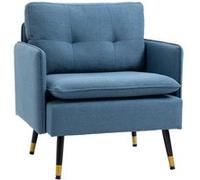 HomCom Fauteuil de salon 1 place – tissu lin 72 cm, assise rembourrée, dossier capitonné, bleu