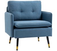 HOMCOM Fauteuil de Salon, Fauteuil 1 Place, en Tissu Lin 72 cm, Coussin Assise rembourrée Dossier capitonné Ressorts en S Pieds en Acier, Sofa Moderne pour Chambre, Appartement, Bleu