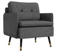 HOMCOM Canapé 1 Place, canapé de Salon en Tissu Lin 76 cm, Coussin Assise rembourrée Dossier capitonné Ressorts en S Pieds en Acier, Sofa Moderne pour Chambre, Appartement, Petit Espace, Gris foncé