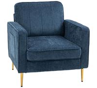 HOMCOM Fauteuil de Salon avec Pieds en Acier doré,Canapé 1 Place Confortable, Pochettes latérales, pour Salon, Bureau, Chambre, Bleu