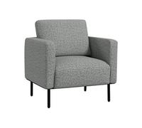 Fauteuil style contemporain grand confort piètement métal noir tissu toucher lin gris chiné