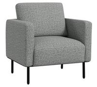 Fauteuil style contemporain grand confort piètement métal noir tissu toucher lin gris chiné