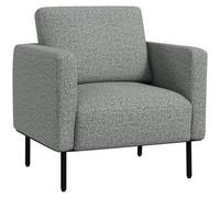 Fauteuil style contemporain grand confort piètement métal noir tissu toucher lin gris chiné