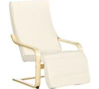 HomCom Fauteuil style nordique – Repose-pied réglable, déhoussable, bois de bouleau, tissu crème