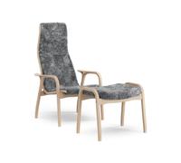 Fauteuil Suédois Lamino avec Repose-pieds Haut en Hêtre Laqué Chêne/gris Scandinave/peau de Mouton