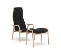 Fauteuil Suédois Lamino avec Repose-pieds Haut en Hêtre Laqué Chêne/ Noir/peau de Mouton