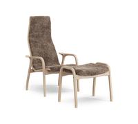 Fauteuil Suédois Lamino avec Repose-pieds Haut en Hêtre Laqué chêne/Sahara/peau de Mouton