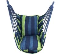 fauteuil suspendu 100cm x 130cm - Balançoire suspendue en corde pour l'intérieur, l'extérieur, le jardin, la terrasse, la véranda, la cour - 2 coussins inclus - poids de charge 150 kg (bleu)