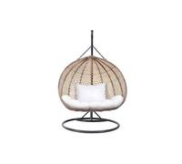 Fauteuil suspendu 2 places en résine tressée - Beige et coussin blanc - VAHINA de MYLIA