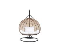 Fauteuil suspendu 2 places en résine tressée - Beige et coussin blanc - VAHINA de MYLIA