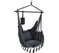 Fauteuil suspendu Aranga max. 120 kg Chaise suspendue avec porte-boisson et 2 coussins Siège suspendu indoor outdoor Balançoire suspendue tige en bois massif Gris foncé