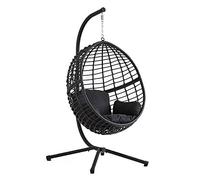Concept Usine - Fauteuil suspendu Auroa - Noir rotin naturel, structure acier, coussin déhoussable