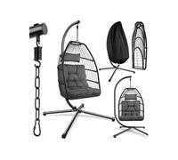 TECTAKE Fauteuil suspendu ARIANE Rotin avec support Coussin Balançoire jusqu'à 160kg - gris foncé