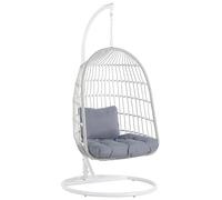 Fauteuil Suspendu avec Coussin et Support Blanc 102 cm en Métal et Rotin Très Confortable pour Extérieur au Style Boho Beliani