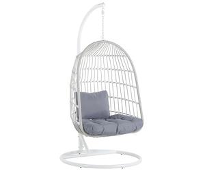 Fauteuil Suspendu avec Coussin et Support Blanc 102 cm en Métal et Rotin Très Confortable pour Extérieur au Style Boho Beliani