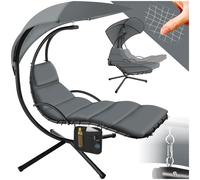 TecTake® Bain de Soleil Suspendu Siege Suspendu avec Support Fauteuil Confortable avec Parasol, Matelas, Protection UV et Poche latérale pour Salon de Jardin Exterieur ou Intérieur