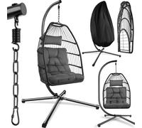 TECTAKE Fauteuil suspendu ARIANE Rotin avec support Coussin Balançoire jusqu'à 160kg - gris foncé
