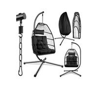 HAMAC - TECTAKE - Fauteuil suspendu ARIANE Rotin avec support Coussin Balançoire jusqu'à 160kg - noir