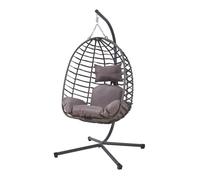 Fauteuil suspendu 'Kandsvas' avec support et coussin pour 1 personne 198 x 110 x 95 cm Gris
