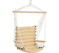 Fauteuil suspendu Bariloche max. 100 kg Chaise suspendue à suspendre indoor outdoor Siège suspendu avec accoudoirs Balançoire suspendue tige en bois massif Beige