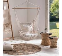 IDMarket - Fauteuil Suspendu bohème 2 Coussins écru Design macramé