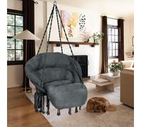 Fauteuil Suspendu, Capacité 150 Kg, Chaise Coton Avec Coussin, Macramé Chaise Pivotante, Faite À La Main Avec Kits De Matériel De Suspension, Bohème, Jardin, Intérieur, Extérieur, Gris Foncé