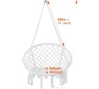Fauteuil suspendu, capacité de charge de 150 kg, design macramé, 330 livres Blanc