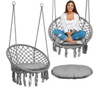 Fauteuil suspendu de jardin - JANSHOP - Style boho - Gris - Coussin inclus - Tressage épais