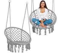 Fauteuil suspendu de jardin - JANSHOP - Style boho - Gris - Siège large - Dossier haut - Tressage épais