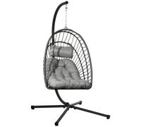 Fauteuil Suspendu De Jardin Pliable Avec Matelas Métal Résine Gris Gris