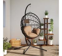 Fauteuil suspendu design oeuf avec support Taupe rotin et acier