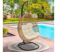IDMarket – Fauteuil suspendu Lune ajouré effet rotin avec coussin écru